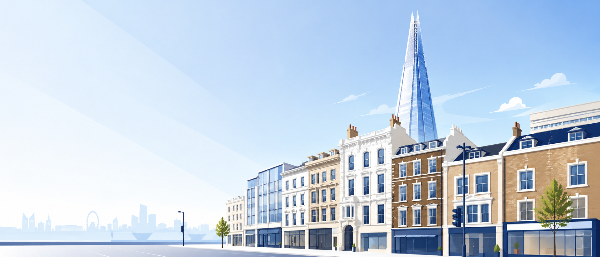 Illustrated view of London SE1 with The Shard above Borough High Street